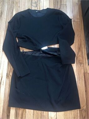 Zara Black Long-Sleeve Cutout Dress Set